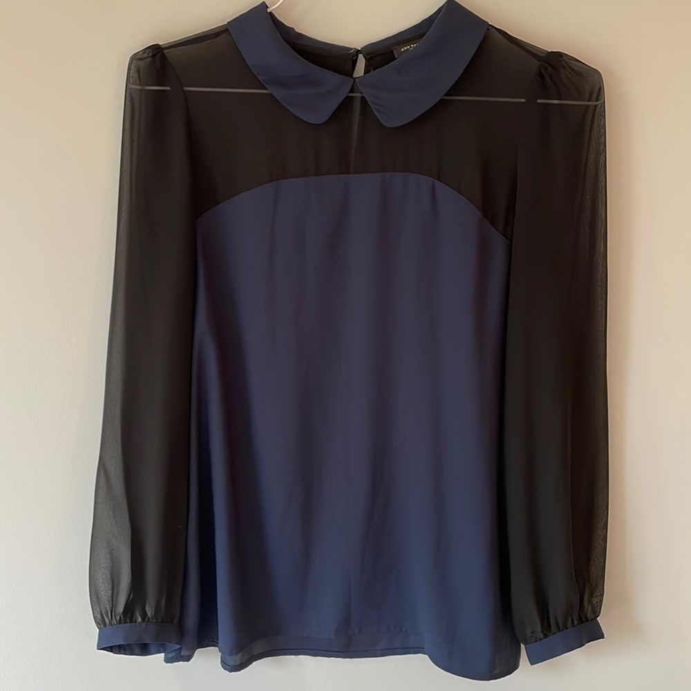 Ann Taylor blue and black blouse
